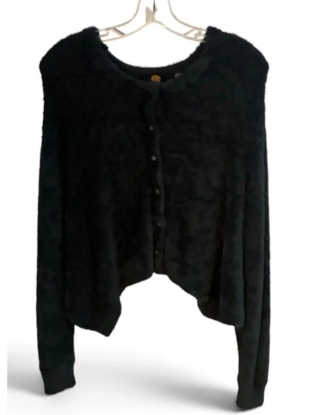 FREE PEOPLE ONE Solid Black Wyatt Faux Fur Button Down Cardigan Sweater Size XS